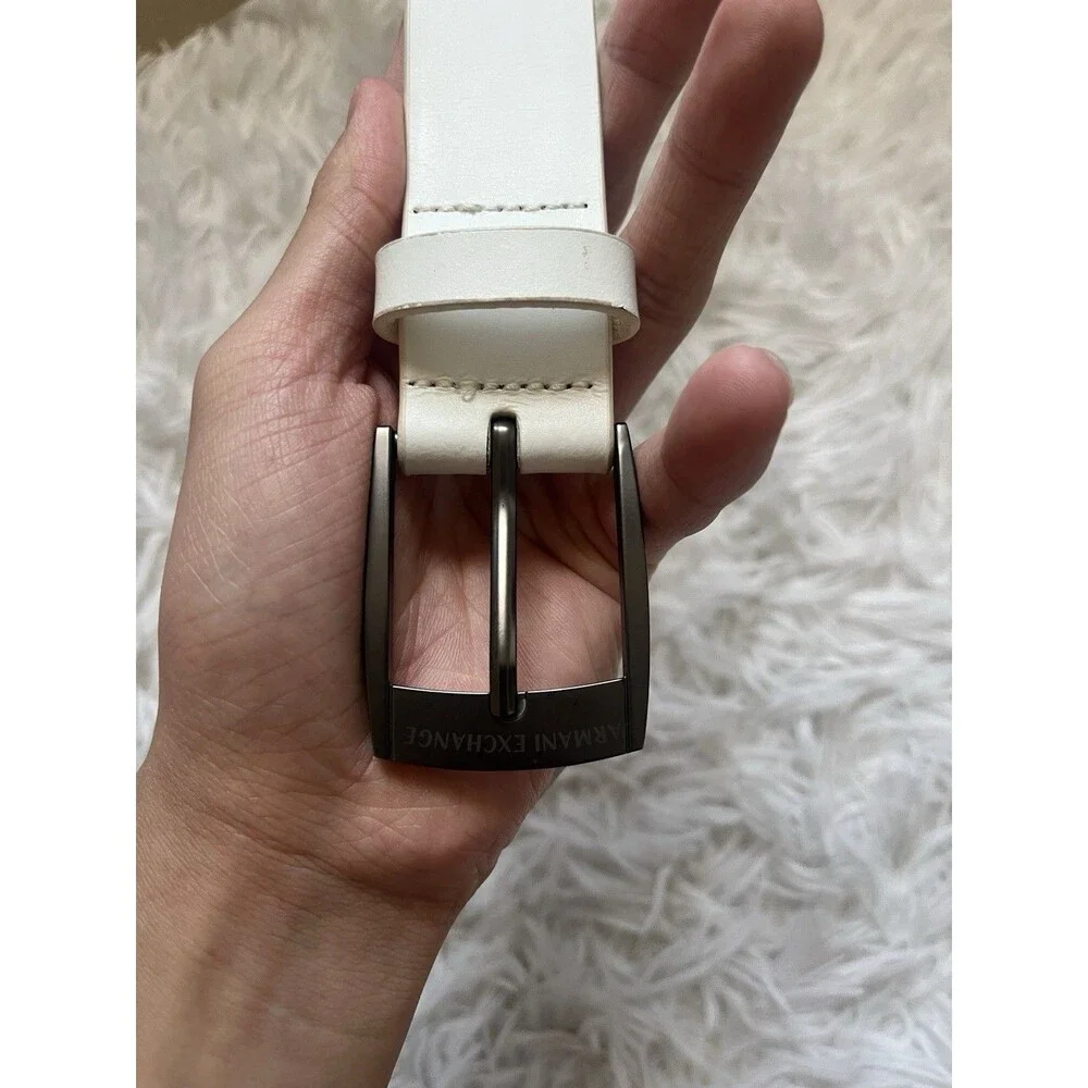 Armani Exchange A|X White Genuine Leather Belt Size 30 Logo Buckle Casual